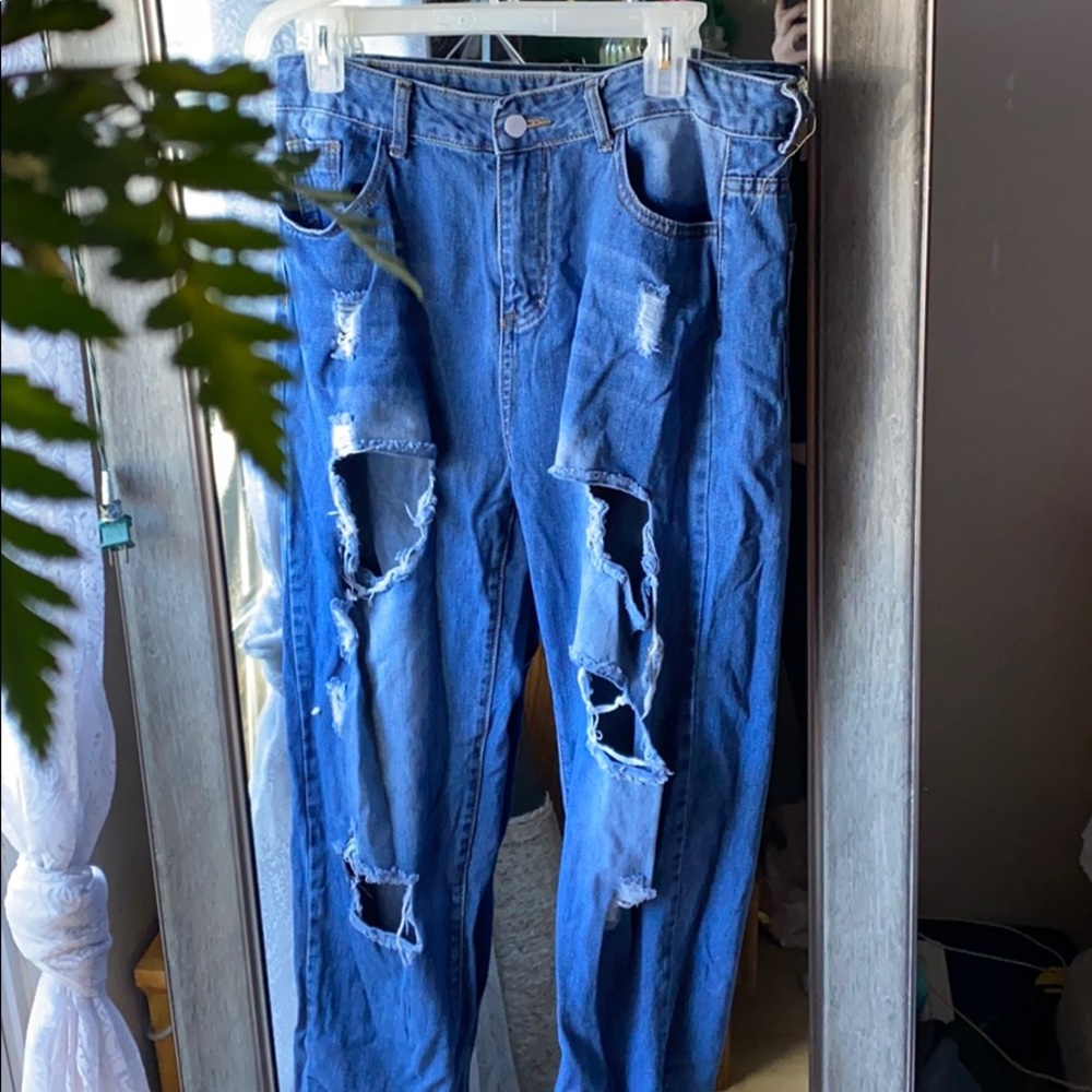 Medium-wash ripped jeans
